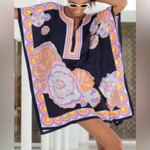 Trina Turk Navy, Pink & Orange Geometric Theodora floral dress size XL